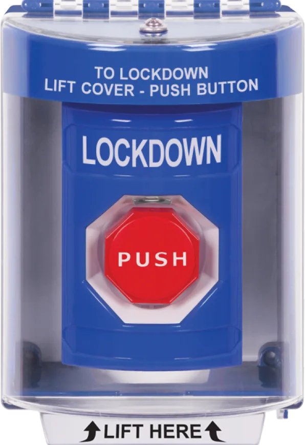 Lockdown push button with clear protective cover